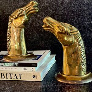 Vintage Brass Horse Head Bookends